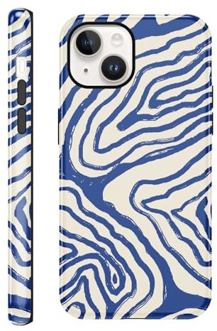 Yirlbey Gestreift Sommer Handyhülle für iPhone 14 / iPhone 13 Hülle 6,1, Aesthetic Summer Stripes Striped Streifen Design für Mädchen Schutzhülle Zweischichtige Stoßfest Bunt Silikon Case, Blau Linie