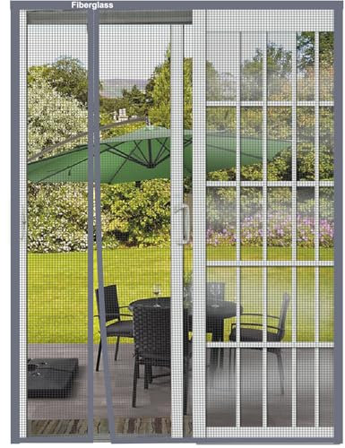Risareyi Reversibile Zanzariera Magnetica 140x245cm, Grigio Vetroresina Rete Molto Resistente, Apertura Laterale Tenda Zanzariera Porta Finestra per Balcone, Chiusura Automatica