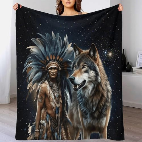 Indianer Kuscheldecke Flauschig Decke Wolldecke Blanket 50x60inch(127x152cm) Sofa Mohikaner Blanket Weiß Flauschig Weiche Warme Sherpa Decke Für Couch Wohnzimmer Winter/Herbst