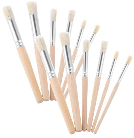 MBAIYO 12Pcs Wooden Stencil Brushes Set, Stencil Brush Bristle Paint Brushes for Painting on Wood Wall Stencils Projects Card Making DIY Crafts Acrylic Oil Watercolor
