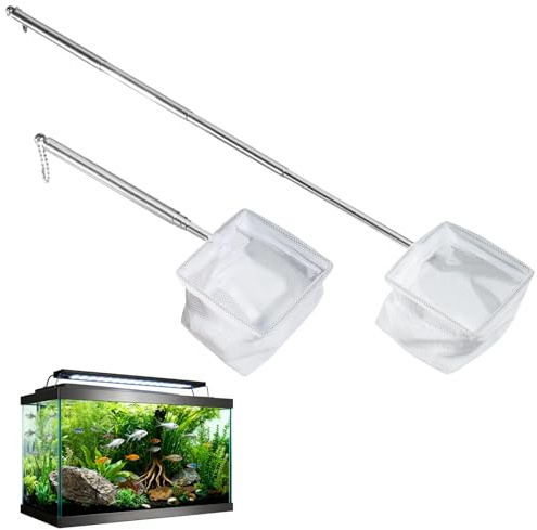 Solinorex 2er-Set Mini-Aquarium Kescher mit Edelstahlgriff – Feinmaschiges Fischfangnetz mit Teleskopgriff (13-40 cm) für Aquarium, Teich & Reinigung (8x6,5 cm)