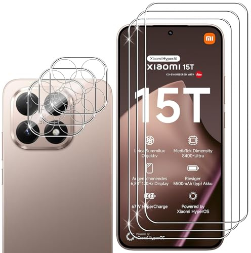 Hengnewro für Xiaomi Mi 15T/15T Pro für Panzerglas,3 Folie+3 Kamera | HD Panzer Schutz Glas, 9H Härte Schutzfolie Anti-Kratzen, Ultra-klar Hartglas, Panzerfolie Anti-Fingerabdruck Displayschutz