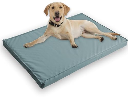 Großes Hundebett, wasserdicht, beruhigendes Katzenbett, Anti-Angst, waschbar, Schlafmatte, Stützschwamm, Haustierbetten, Kisten-Matratze, abnehmbarer Lederbezug (L 80 x 60 x 6 cm, blau)
