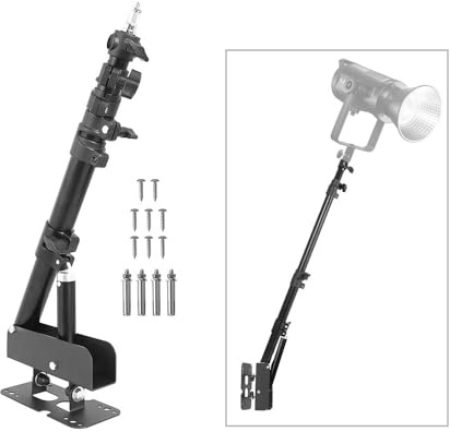 Akozon Metall-Wandmontage-Lichtstativ, Dreieckiger Galgenarm, Fotografie, Strobe, Monolight, Softbox, Reflektor, Ringlicht, 180° Verstellbar, Max.Länge 100 cm