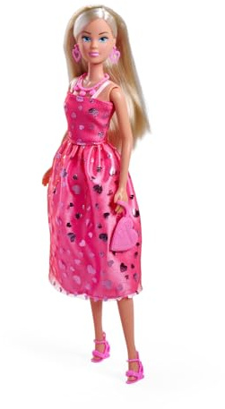 Simba Steffi Love Pink Love – Ankleidepuppe im pinken Glitzerkleid, inkl. Zubehör in Herzform, 29 cm groß, Modepuppe für kreatives Rollenspiel, für Kinder ab 3 Jahren