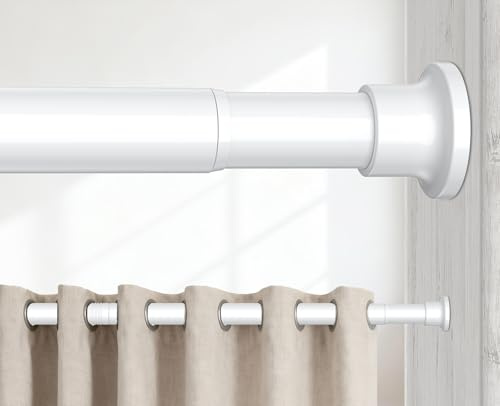 BSYXLSX Tension Rods for Curtains, 102-215cm, White, No-Drill, Adjustable | Extendable, for bathroom, window & door curtains, wardrobe. Strong hold, easy install, rust-proof
