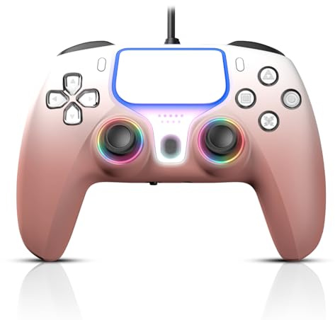 NBCP Wired Controller für PS5 Pro, Slim, PS4, PC/Steam – Kabelgebundenes Gamepad mit Turbo/Makrofunktionen, Dual-Vibration & 3,5-mm-Audiobuchse (Roségold)