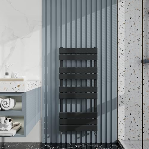 Heated Towel Rail Radiator: Wall Mounted Bathroom Heater with Central Heating, Modern Flat Ladder Panel 1000×450mm Anthracite