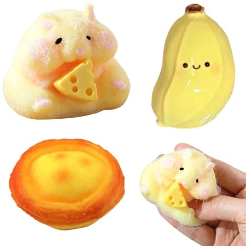 ZXTGBQ 3 Stück Fufu Squishy Set, Banane, Hamster, Eierkuchen, Taba Squishy, Stressabbau-Spielzeug, Soft Silikon Fidget Toys für Erwachsene