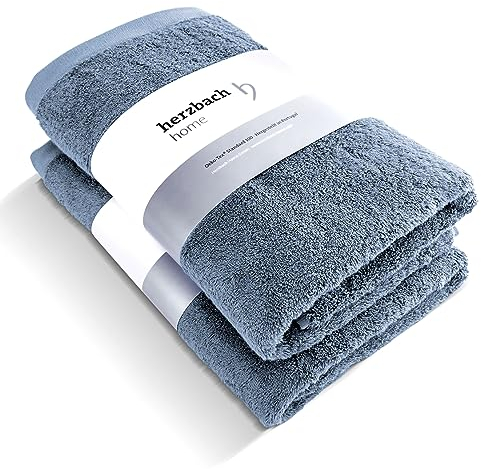 herzbach home Luxus Saunatuch 2er Set Premium Qualität aus 100% Baumwolle 80 x 200 cm (Graublau)