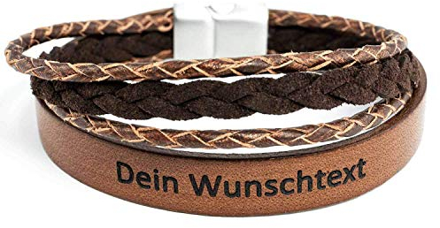 123Reis, Armband mit Namen, Lederarmband Herren mit Gravur, personalisiertes Geschenk Männer und Frauen, Echtleder cappuccino, Magnetverschluss Edelstahl, Freundschaftsarmband, Partnerarmband