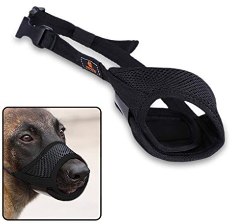 Andiker Hundemaulkorb aus Netzstoff, mit verstellbarer Schlaufe und weichem Pad, Hundetrainingsmaulkorb verhindert Bellen, Beißen und Kauen (schwarz, Größe XS)
