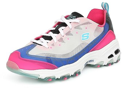 Skechers Damen D'lites Fresh Air Sneaker, Blue Synthetic Hot Pink Mesh Trim, 41 EU