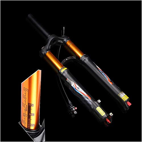 LHHL VTT Fourche Suspendue pour Vélo 26 27.5 29 Double Soupape d'air Réglage du Rebond Tube Droit 28,6mm QR 9mm Voyage 105mm Verrouillage Couronne Frein Disque Choc Ultra-léger XC