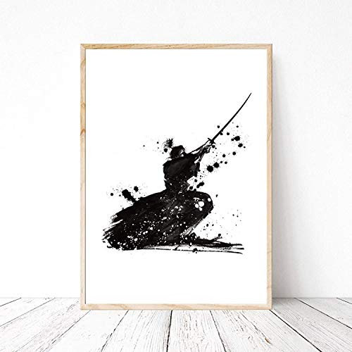 Kunstdruck Din A4 ohne Rahmen - Samurai Krieger Japan Schwert Aquarell schwarz Bild 02 Druck Poster Bild