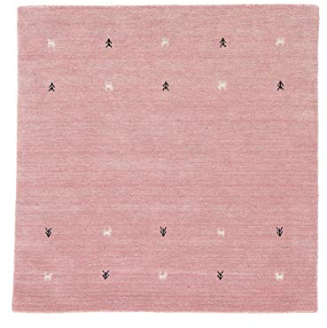 carpetfine Wollteppich Gabbeh Uni Quadratisch Rosa 120x120 cm | Moderner Teppich für Wohn- und Schlafzimmer
