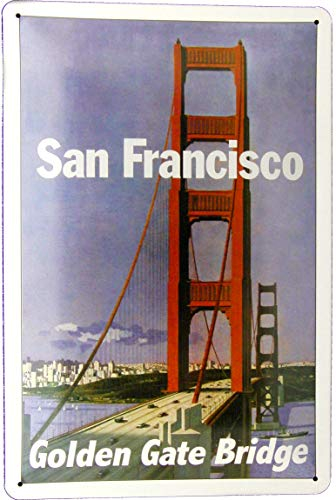 Blechschild 20x30 Golden Gate Bridge San Francisco USA im Retro Nostalgie Vintage Design Urlaub Reisen Ferien Brücke Amerika
