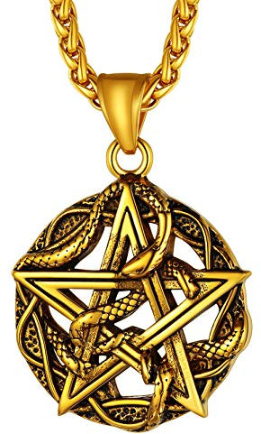 Richsteel Collier Pentagramme Serpent Plaqué Or Homme,Pendentif Pentacle de Protection Acier Inoxydable,Bijoux Animal Religieux Doré Porte Bonheur pour Femme Garçon