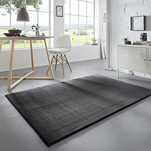 Taracarpet Waschbarer Flauschiger Uni Kurzflor Teppich, Anti-Rutsch, Felloptik, Super Soft Dunkelgrau 160x230 cm