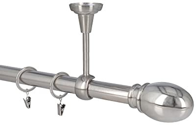 HDTL Gardinenstange Vorhangstange 25mm 1-läufig Deckenmontage Edelstahl Optik 140 cm Eufeme