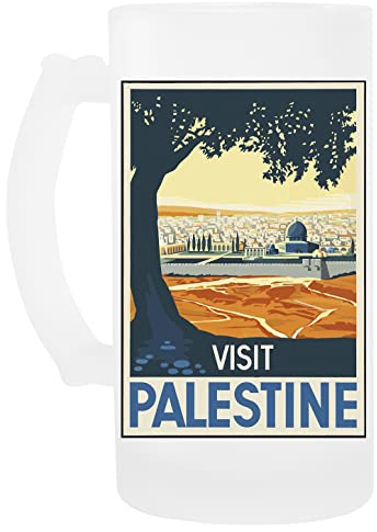 Vintage Travel Poster Visit Palestine Glas Bier Becher Beer Mug