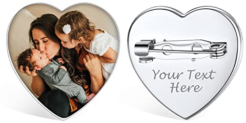 Custom4U Personalisierte Foto Brosche Damen Memorial Anhänger Brautstrauß Broschen mit Name/Text Gravur Edelstahl Anstecker Clips für kleidung DIY Ansteckbrosche Silber