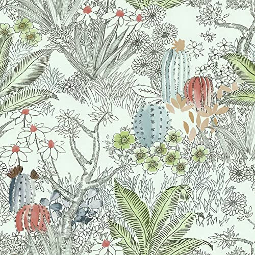 Wudnaye Floral Peel and Stick Wallpaper Cactus Contact Paper 17.7in x 590.4in Green Wallpaper Vintage Floral Contact Paper Boho Peel and Stick Self Adhesive Removable Leaf Wallpapers Cabinets Vinyl