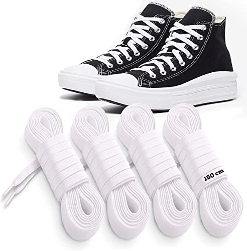 MARKETIFAR Lacets Blancs pour Baskets-4 Paires Lacet Blanc-Lacet Chaussure-Parfait pour Converse Haute-Lacets blancs plats-150 cm-8 œillets