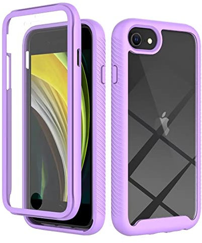 Dfjhure for iPhone SE 2022 / iPhone 8/7 Case Built-in Screen Protector Full Body Shockproof Protection Cover tylish Bumper Transparent Back Phone Case Cover - Purple