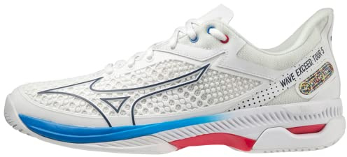 Mizuno Wave Exceed Tour 5 AC, Herren-Tennisschuhe, Undyed White/Spellbound/PaceBlue, 42 EU, Undyed White Spellbound Paceblue, 42 EU