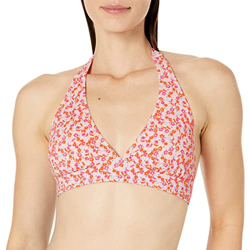 Amazon Essentials Maillot de Bain Bikini à Nouer au Niveau du Cou offrant Un léger Soutien de la Poitrine (Grandes Tailles Disponibles) Femme, Pêche Pâle Micro-Fleuri, 40