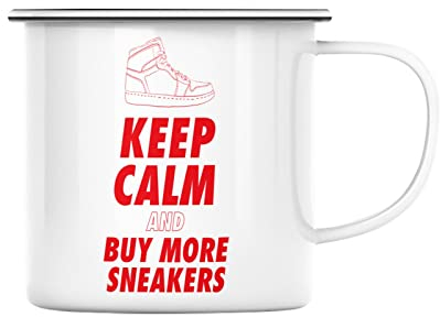 Fabulous Emaillierter Metallbecher 284ml Keep Calm and Buy more Sneakers Red Sneakerhead Kollektion Schuhe Hobby Kicks