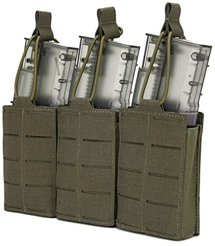 Taktischer Magazintasche für DREI Magazine, Leichter Magazintasche aus 1000D Nylon MOLLE Tripple Open Magazin Pouch Gummischlaufe Retention Mag Taschen für M4 AK Plattenträger Plate Carrier
