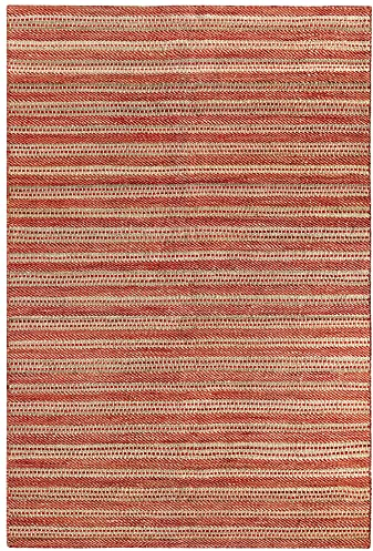HAMID - Woll- und Jute-Teppich Olivia, Handgewebter Woll-Jute-Teppich für Wohnzimmer, Schlafzimmer, Rot Naturfarbe, (200 x 290 cm)