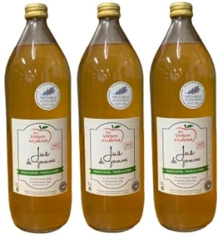 Jus de pomme artisanal Vendéen, 100% pur jus, sans sucre ajouté et sans conservateur, 3 x 1 litre.