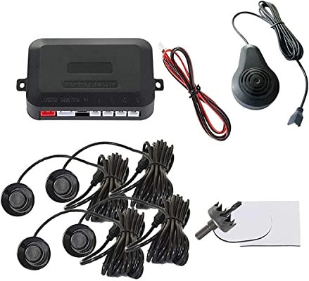 Kit 4 Détecteurs de Stationnement Noir Universel avec Alerte Voix Humaine et Haut-Parleur – Capteurs de Recul Ultrasons pour Voiture, Camion, SUV