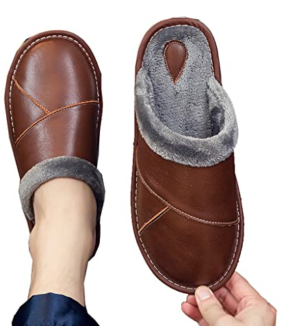 Samnuerly Kuhfell-Heimpaar-Baumwollhausschuhe Herren-Winterhaus Plus Daunen Warmer weicher Boden (Color : A, Size : 25(35-36)) (A 26(3738))