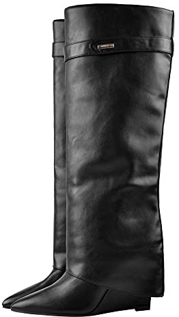 Only maker Stivali da donna in pizzo con zeppa, Poliuretano nero., 40 EU