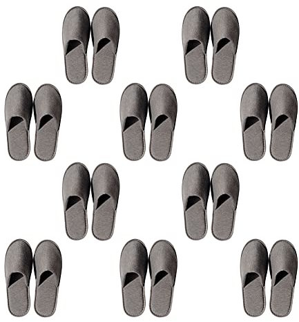 Teceyfeet 10 paia di pantofole per hotel, punta chiusa, taglia unica, comode e lavabili, in 100% cotone, pantofole per ospiti, suola antiscivolo, grigio., 43 EU