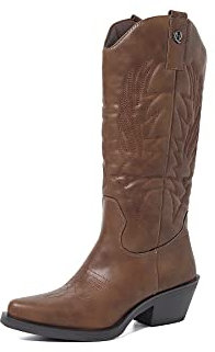 QUEEN HELENA Camperos Stivali Donna Texani con Tacco Western Stivaletti a Punta Cowboy X28-110 (Cuoio, Taglia unica, Sistema Taglie Calzature EU, Adulto, Numero, Media, 39)