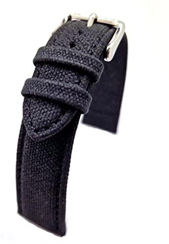 Fluco Canvas Baumwolle Textil Uhrenarmband 18mm feines Uhrband schwarz Made in Germany