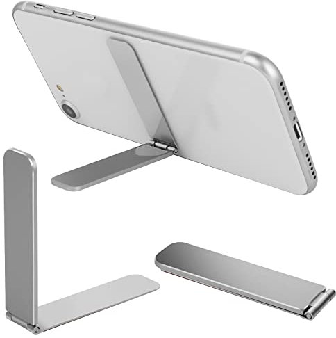 Giantree Ultra Thin Cell Phone Holder, Adjustable Mini Alloy Kickstand Portable Foldable Stand for Mobile Phone Tablet (Silver)