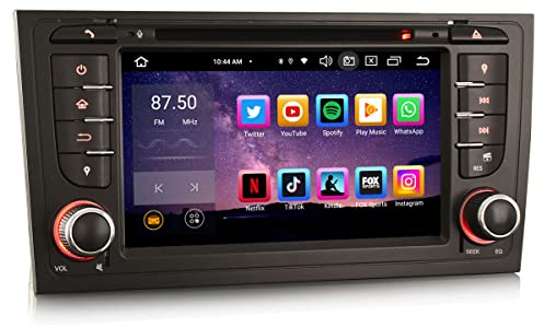 Erisin Android 14 8-Kern 4GB RAM+64GB ROM Autoradio GPS Navi für Audi A6 S6 RS6 Allroad 7 Zoll Bluetooth 5.0 Touchscreen Kabelloses CarPlay Android Auto DAB+ DVD FM Radio DSP WiFi OBD2 USB TPMS
