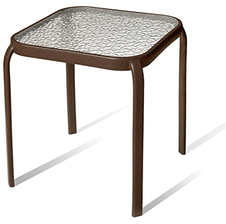 PROLISOK Beistelltisch aus Metall mit Platte aus gehärtetem Glas – Wohnmöbel für Terrasse, Pool & Balkon – Kleiner 40,6 cm großer Beistelltisch im Freien – Quadratischer Couchtisch in Bronze
