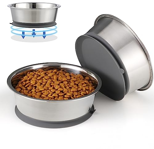 Nicelock Stainless Steel Dog Bowl | Set of 2, Metal Dog Bowls with Suction Base, Rubber Bottom & Premium Material & Easy Clean (Gray-2 Pack)