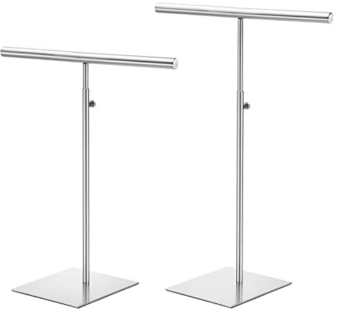 sourcing map Necklace Display Stand 2 Pack Adjustable Height Jewelry Rack T Bar Tabletop Purse Holder for Home Boutique Store - Silver
