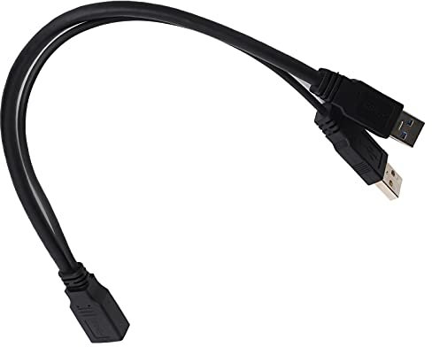 Obetuens USB 3.0 Femmina a Doppio USB Maschio, Cavo di Prolunga da 30 cm Convertitore Alimentazione Ausiliaria, Cavo di Prolunga Dati di Alimentazione Adattatore Splitter Cavo a y