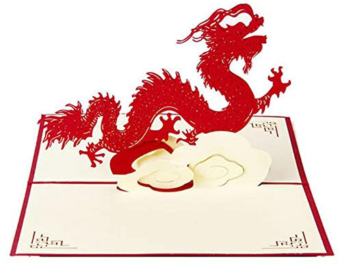 Grußkarte Chinesisches Neujahr rot handgemacht 3D-Pop-Up-Drache-Gruß-Karte Laser-Schneiden Postkarten-Geschenke Karten-Partei-Dokumente mit Umschlag Grußkarte hochzeit