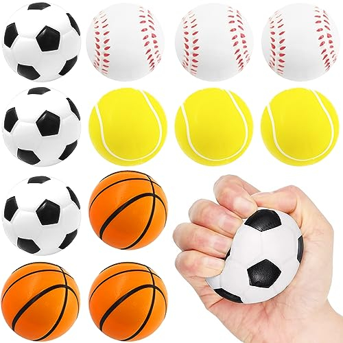 12 Stücke Mini Sportbälle, Soft Bälle, Stressball im Mini Sportball Design, Umfassen Fußball, Basketball, Tennis und Baseball für Erwachsene und Kinder, Stress Angst Linderung