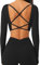 TZLDN Sport Oberteile Damen Rückenfrei T-Shirt Gym Top Yoga Langarm Crop Top Sportshirt Leicht Fitness Oberteil mit Daumenloch Strappy Back - Schwarz M